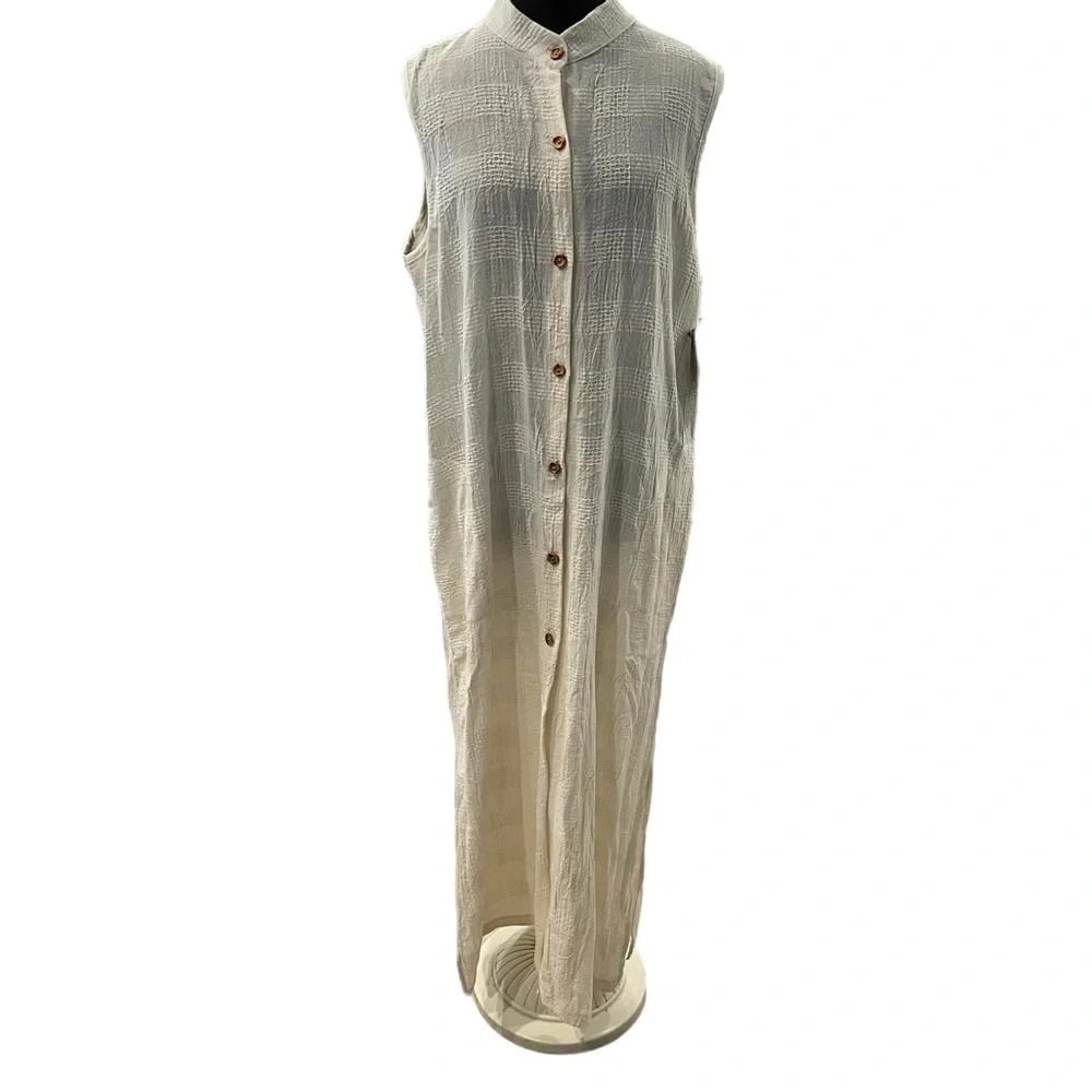 NOS NWT Dotti Cotton Textured Ivory Button Down Maxi Coverup Sleeveless Dress XL